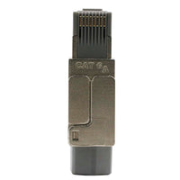 Conector plug RJ45 Cat 6A blindado SATRA vista frontal de contactos